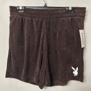 Playboy Brown soft terry shorts with pockets. Size Large